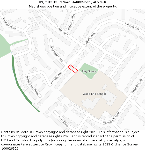 83, TUFFNELLS WAY, HARPENDEN, AL5 3HR: Location map and indicative extent of plot