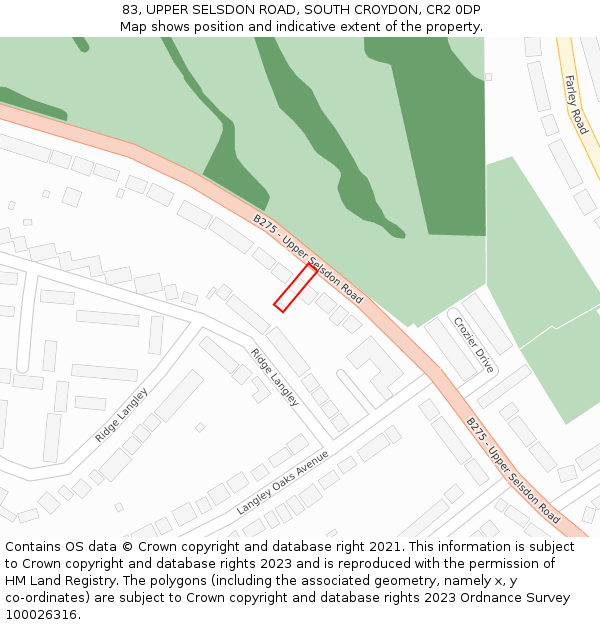 83, UPPER SELSDON ROAD, SOUTH CROYDON, CR2 0DP: Location map and indicative extent of plot