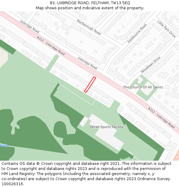 83, UXBRIDGE ROAD, FELTHAM, TW13 5EQ: Location map and indicative extent of plot