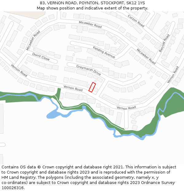 83, VERNON ROAD, POYNTON, STOCKPORT, SK12 1YS: Location map and indicative extent of plot