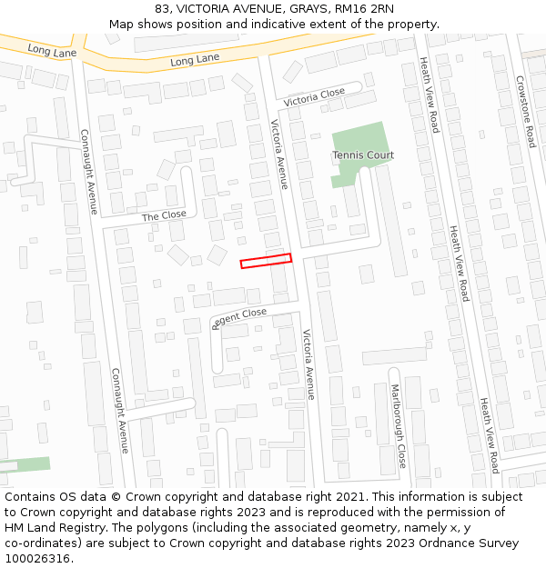 83, VICTORIA AVENUE, GRAYS, RM16 2RN: Location map and indicative extent of plot