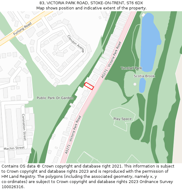 83, VICTORIA PARK ROAD, STOKE-ON-TRENT, ST6 6DX: Location map and indicative extent of plot