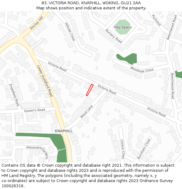 83, VICTORIA ROAD, KNAPHILL, WOKING, GU21 2AA: Location map and indicative extent of plot