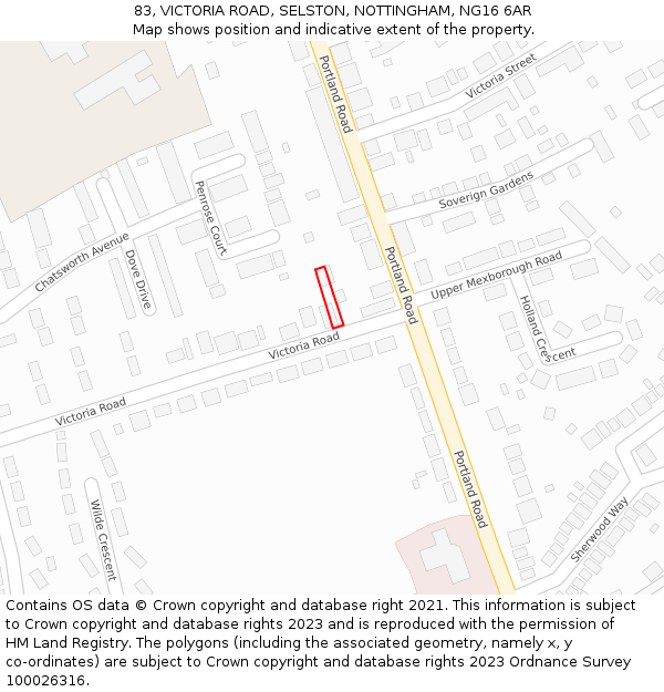 83, VICTORIA ROAD, SELSTON, NOTTINGHAM, NG16 6AR: Location map and indicative extent of plot