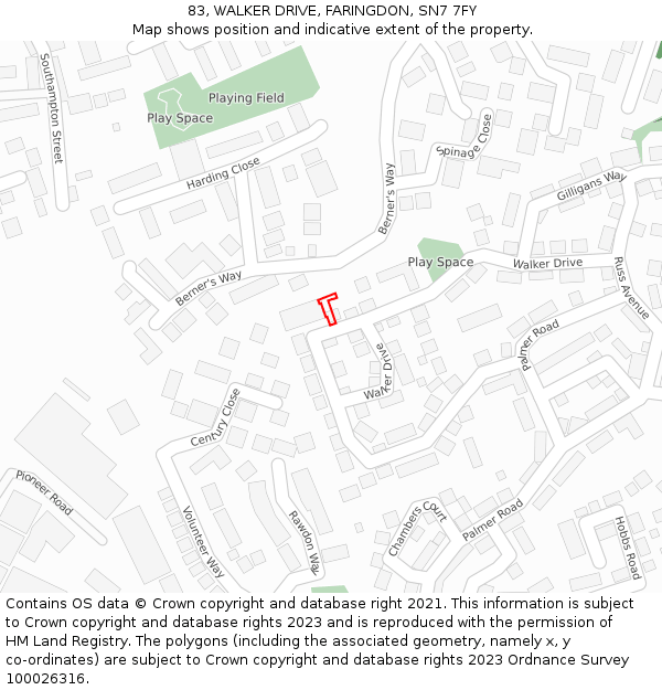 83, WALKER DRIVE, FARINGDON, SN7 7FY: Location map and indicative extent of plot