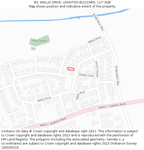 83, WALLIS DRIVE, LEIGHTON BUZZARD, LU7 3GB: Location map and indicative extent of plot