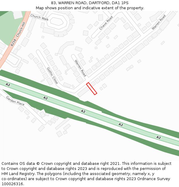 83, WARREN ROAD, DARTFORD, DA1 1PS: Location map and indicative extent of plot