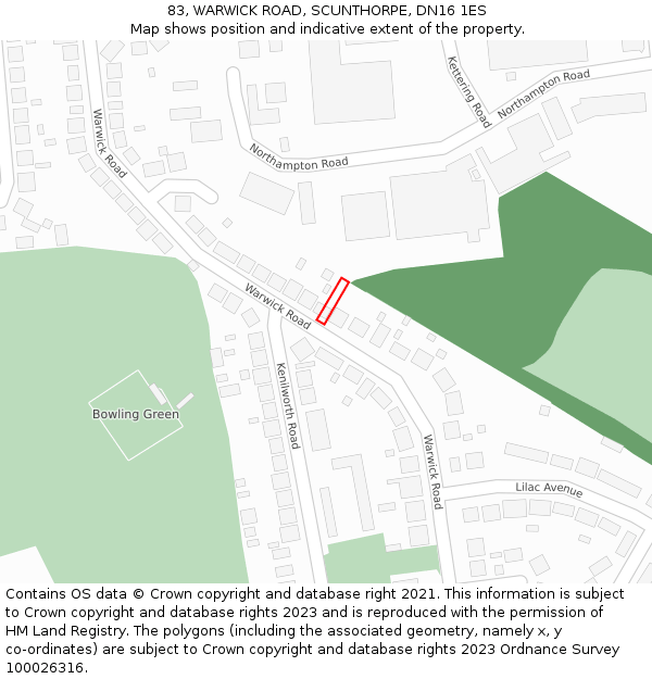 83, WARWICK ROAD, SCUNTHORPE, DN16 1ES: Location map and indicative extent of plot