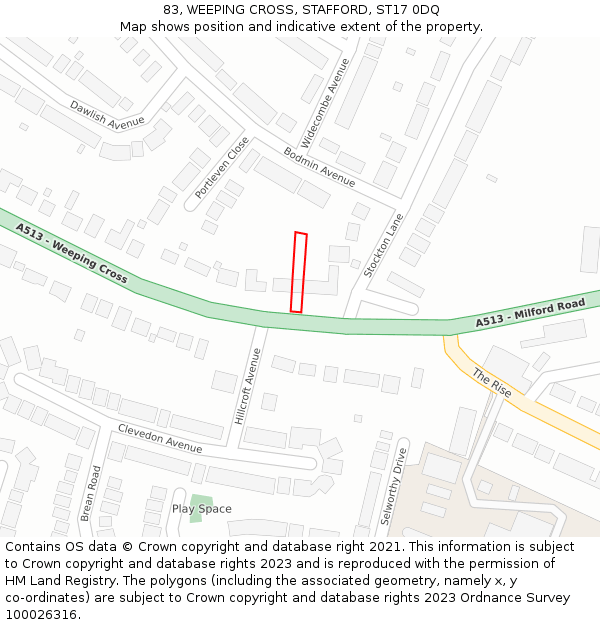 83, WEEPING CROSS, STAFFORD, ST17 0DQ: Location map and indicative extent of plot