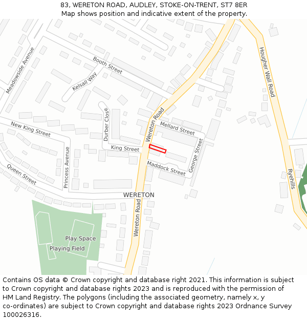 83, WERETON ROAD, AUDLEY, STOKE-ON-TRENT, ST7 8ER: Location map and indicative extent of plot