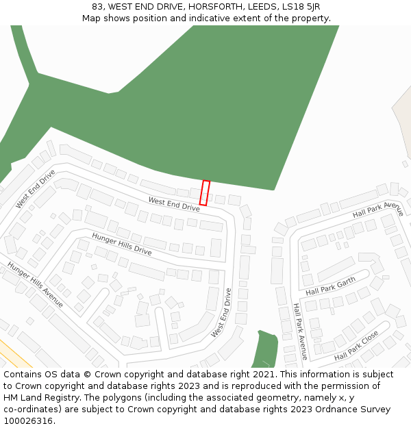 83, WEST END DRIVE, HORSFORTH, LEEDS, LS18 5JR: Location map and indicative extent of plot