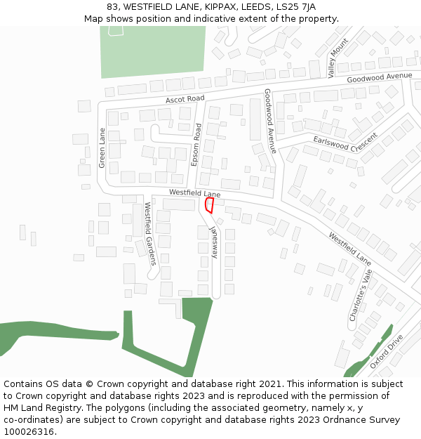 83, WESTFIELD LANE, KIPPAX, LEEDS, LS25 7JA: Location map and indicative extent of plot