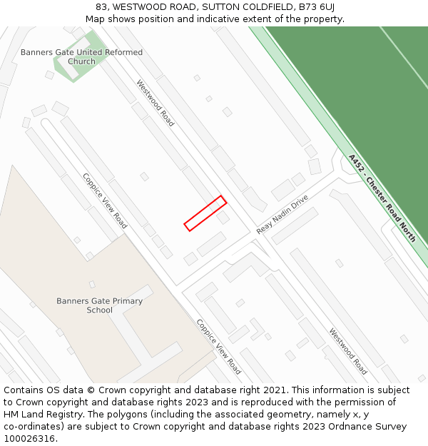 83, WESTWOOD ROAD, SUTTON COLDFIELD, B73 6UJ: Location map and indicative extent of plot