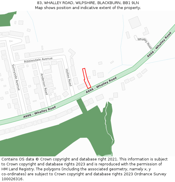 83, WHALLEY ROAD, WILPSHIRE, BLACKBURN, BB1 9LN: Location map and indicative extent of plot