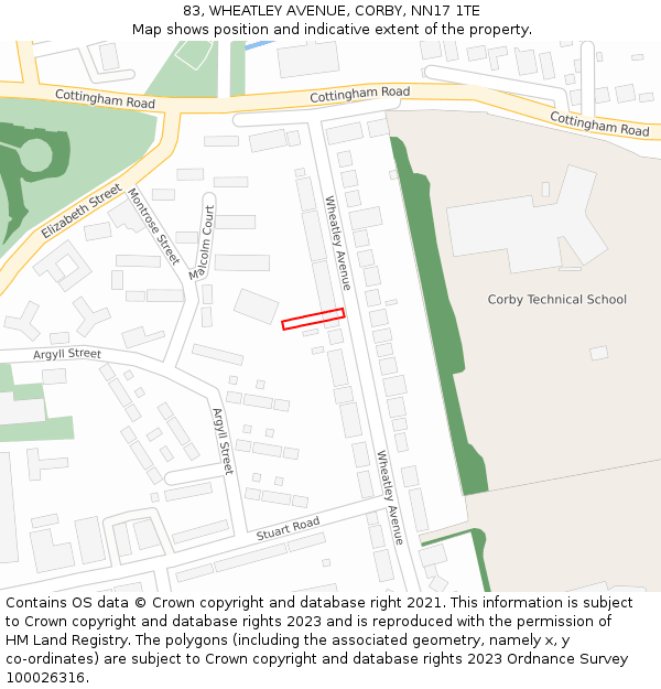 83, WHEATLEY AVENUE, CORBY, NN17 1TE: Location map and indicative extent of plot