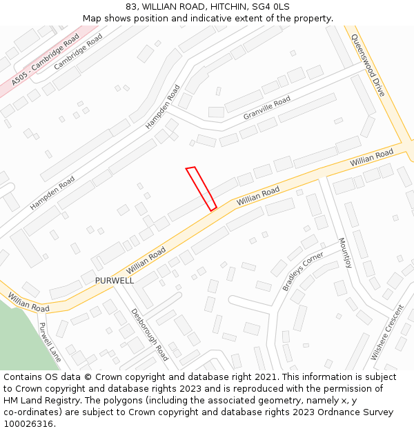 83, WILLIAN ROAD, HITCHIN, SG4 0LS: Location map and indicative extent of plot