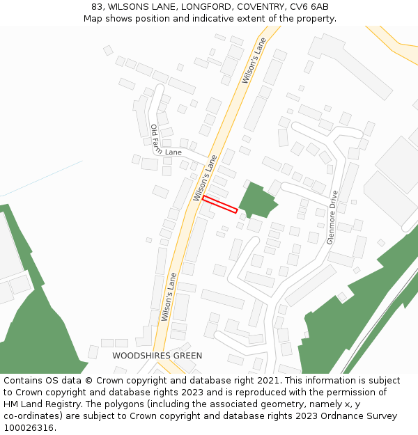 83, WILSONS LANE, LONGFORD, COVENTRY, CV6 6AB: Location map and indicative extent of plot