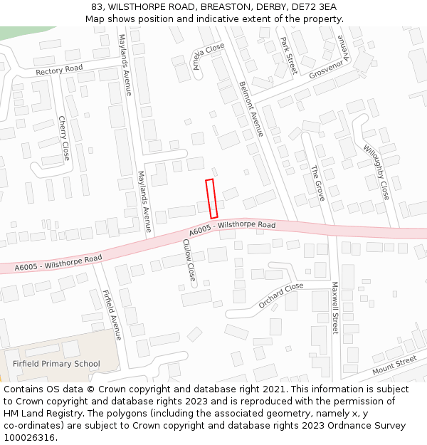 83, WILSTHORPE ROAD, BREASTON, DERBY, DE72 3EA: Location map and indicative extent of plot