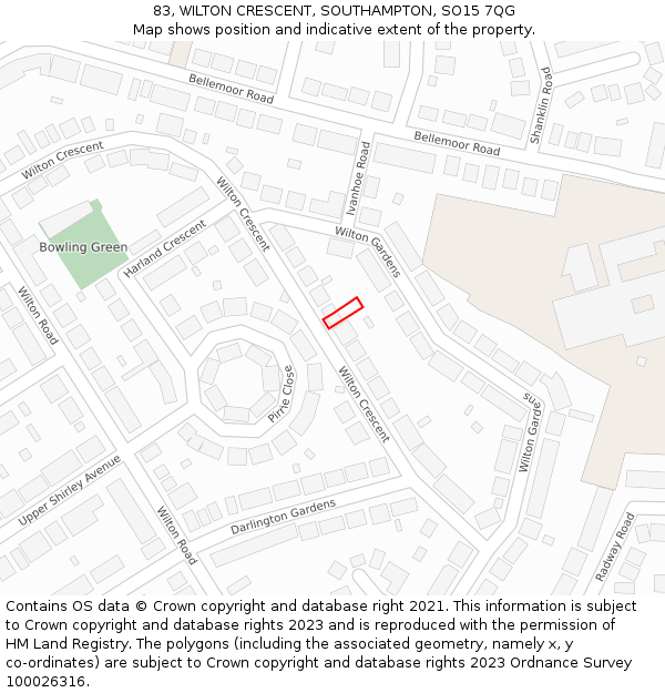 83, WILTON CRESCENT, SOUTHAMPTON, SO15 7QG: Location map and indicative extent of plot