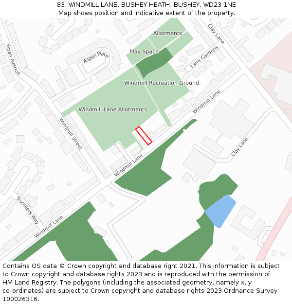 83, WINDMILL LANE, BUSHEY HEATH, BUSHEY, WD23 1NE: Location map and indicative extent of plot