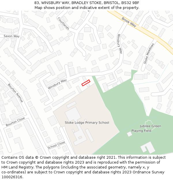 83, WINSBURY WAY, BRADLEY STOKE, BRISTOL, BS32 9BF: Location map and indicative extent of plot