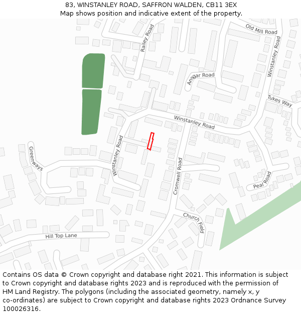 83, WINSTANLEY ROAD, SAFFRON WALDEN, CB11 3EX: Location map and indicative extent of plot