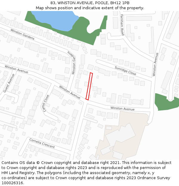 83, WINSTON AVENUE, POOLE, BH12 1PB: Location map and indicative extent of plot