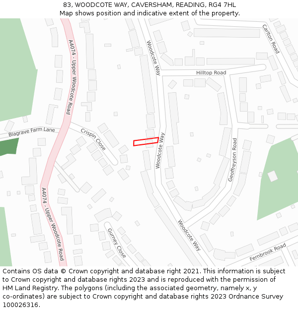 83, WOODCOTE WAY, CAVERSHAM, READING, RG4 7HL: Location map and indicative extent of plot