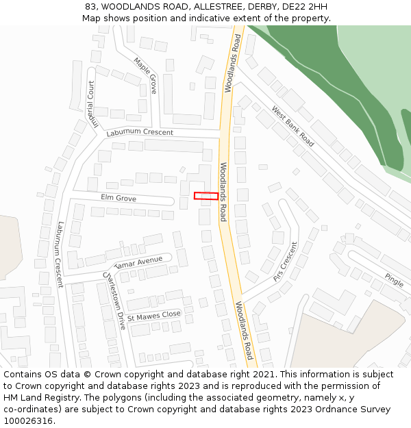 83, WOODLANDS ROAD, ALLESTREE, DERBY, DE22 2HH: Location map and indicative extent of plot