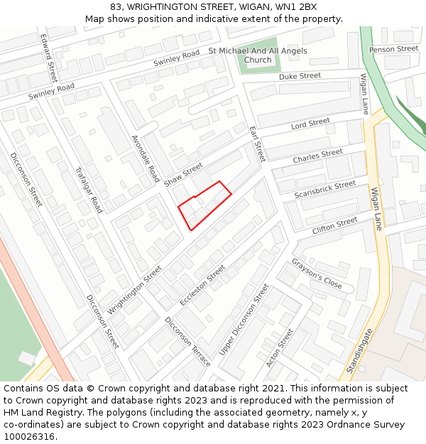 83, WRIGHTINGTON STREET, WIGAN, WN1 2BX: Location map and indicative extent of plot