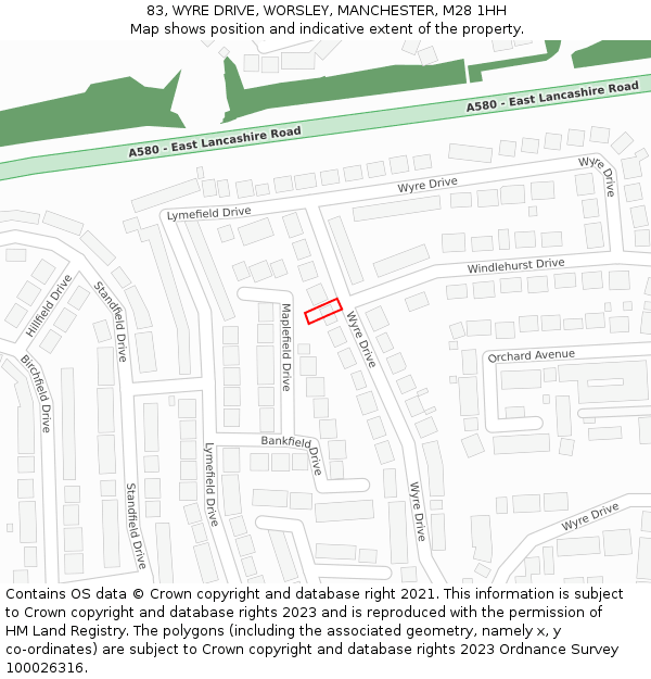 83, WYRE DRIVE, WORSLEY, MANCHESTER, M28 1HH: Location map and indicative extent of plot