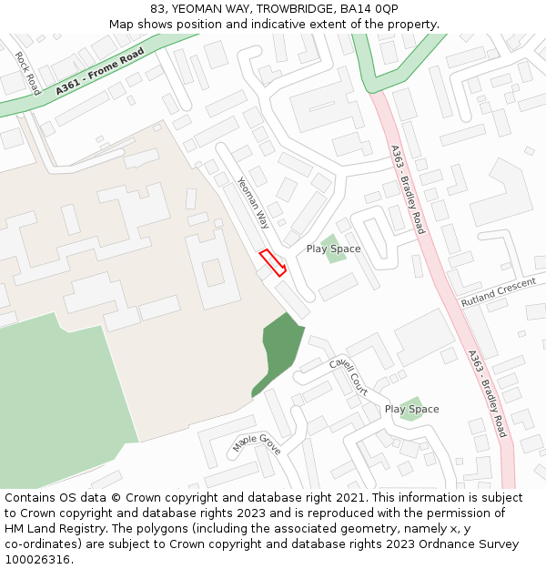 83, YEOMAN WAY, TROWBRIDGE, BA14 0QP: Location map and indicative extent of plot