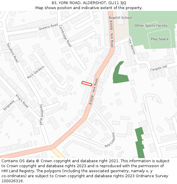 83, YORK ROAD, ALDERSHOT, GU11 3JQ: Location map and indicative extent of plot