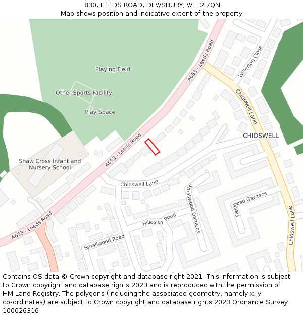 830, LEEDS ROAD, DEWSBURY, WF12 7QN: Location map and indicative extent of plot