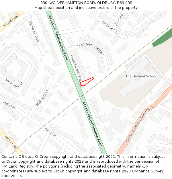 830, WOLVERHAMPTON ROAD, OLDBURY, B69 4RS: Location map and indicative extent of plot