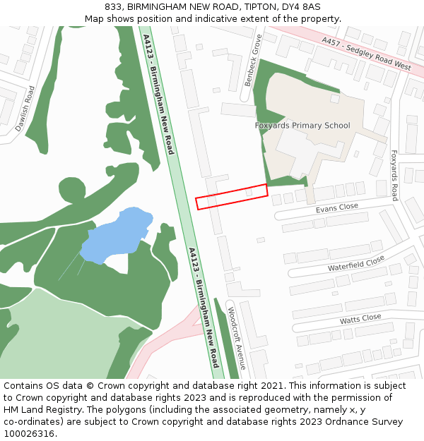 833, BIRMINGHAM NEW ROAD, TIPTON, DY4 8AS: Location map and indicative extent of plot