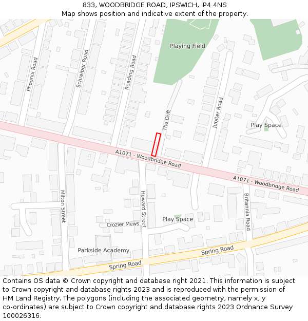 833, WOODBRIDGE ROAD, IPSWICH, IP4 4NS: Location map and indicative extent of plot