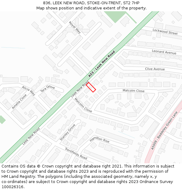 836, LEEK NEW ROAD, STOKE-ON-TRENT, ST2 7HP: Location map and indicative extent of plot