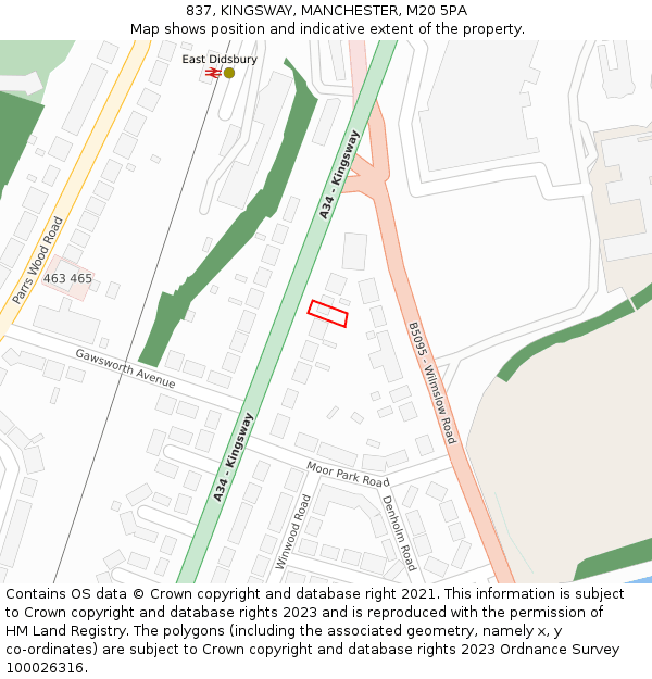 837, KINGSWAY, MANCHESTER, M20 5PA: Location map and indicative extent of plot