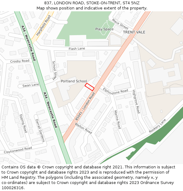 837, LONDON ROAD, STOKE-ON-TRENT, ST4 5NZ: Location map and indicative extent of plot