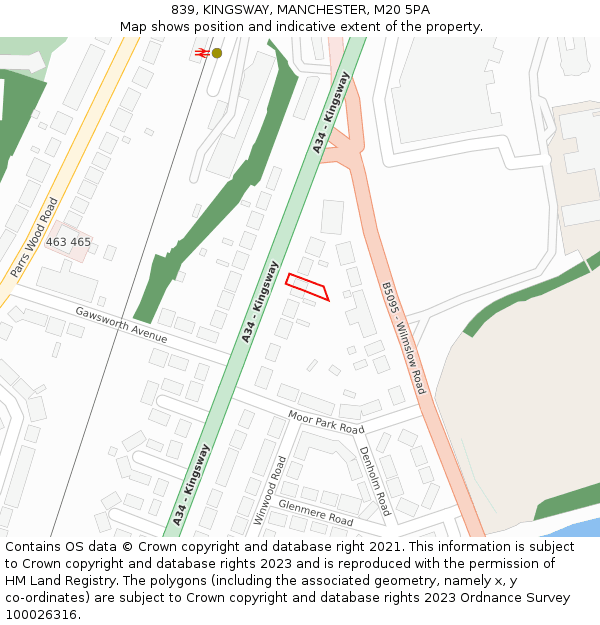 839, KINGSWAY, MANCHESTER, M20 5PA: Location map and indicative extent of plot