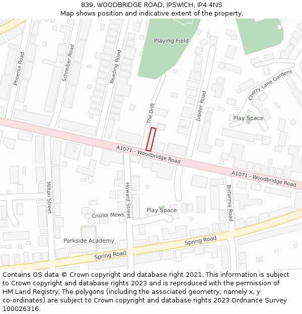 839, WOODBRIDGE ROAD, IPSWICH, IP4 4NS: Location map and indicative extent of plot