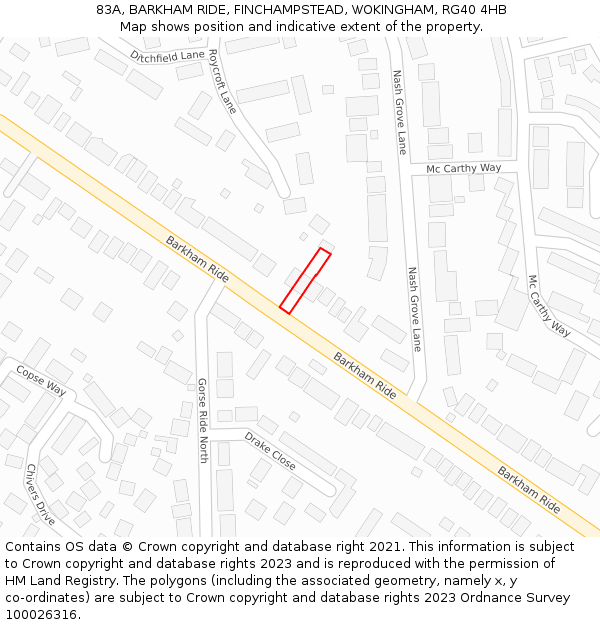 83A, BARKHAM RIDE, FINCHAMPSTEAD, WOKINGHAM, RG40 4HB: Location map and indicative extent of plot