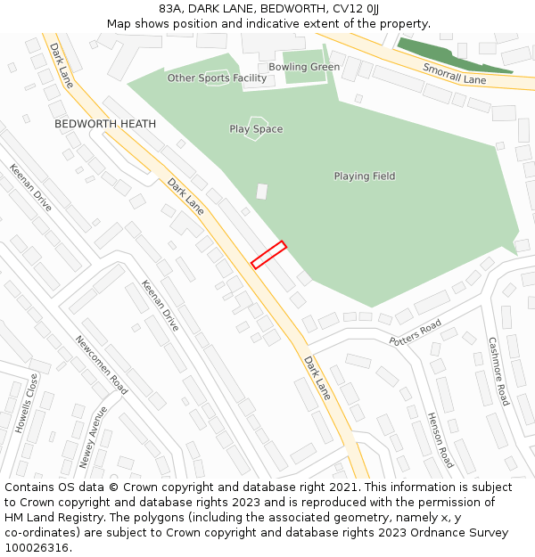 83A, DARK LANE, BEDWORTH, CV12 0JJ: Location map and indicative extent of plot