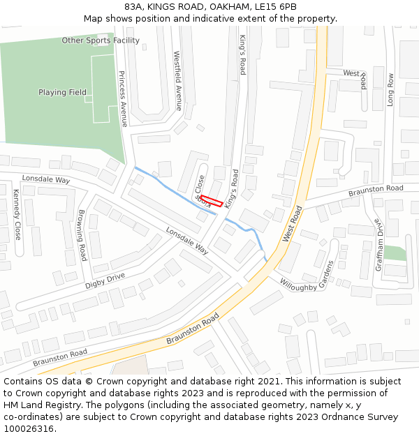 83A, KINGS ROAD, OAKHAM, LE15 6PB: Location map and indicative extent of plot