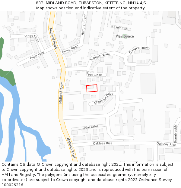 83B, MIDLAND ROAD, THRAPSTON, KETTERING, NN14 4JS: Location map and indicative extent of plot
