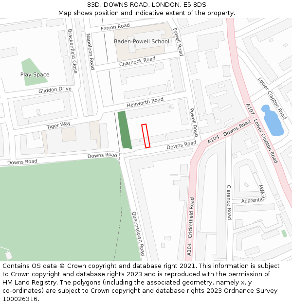 83D, DOWNS ROAD, LONDON, E5 8DS: Location map and indicative extent of plot