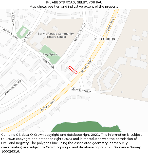 84, ABBOTS ROAD, SELBY, YO8 8AU: Location map and indicative extent of plot