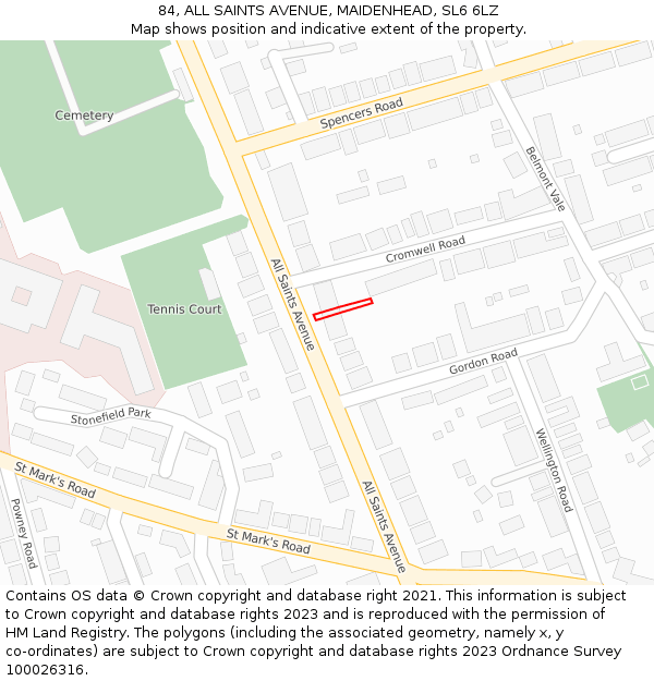 84, ALL SAINTS AVENUE, MAIDENHEAD, SL6 6LZ: Location map and indicative extent of plot