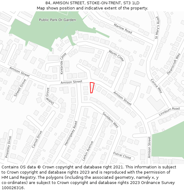 84, AMISON STREET, STOKE-ON-TRENT, ST3 1LD: Location map and indicative extent of plot